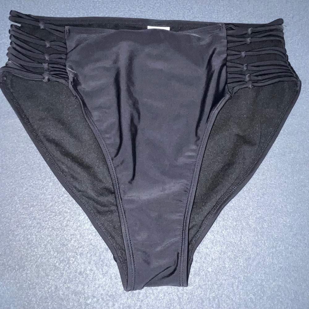Xhilaration Black High Waist Shirred String Bikini‎ Bottom Size L